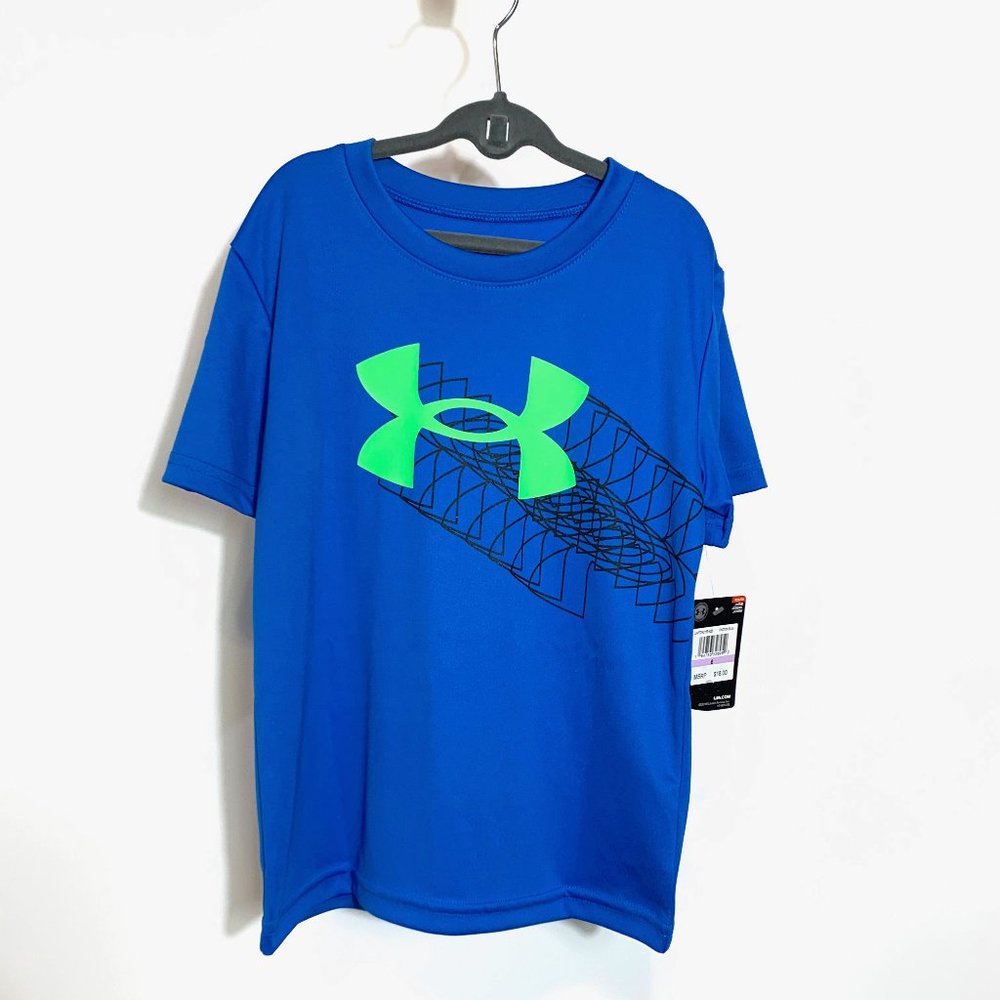 Under Armour NWT Boys Blue Heat Gear Short Sleeve Shirt Size 6